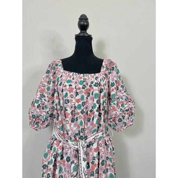 Cleobella Mara Mini Dress Multi Large Floral Fit Flare Lined Cotton Boho Peasant - Picture 3 of 5